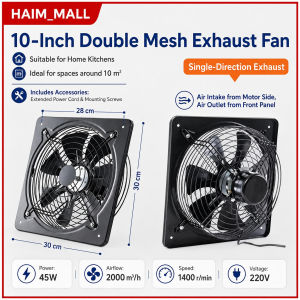 【COD】HAIM 10 inch Window Exhaust Fan For Kitchen 7‑Blade All‑Metal Dual Mesh Wall Mount Ventilation Extractor Fan Heavy‑Duty High Suction Low Noise No Drilling For Kitchen Bathroom Toilet Room Rental Household Smoke Odor Removal