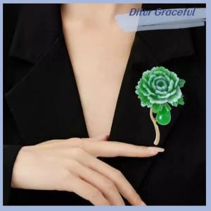 Ditur เข็มกลัดดอกโบตั๋นสีเขียวแฟชั่นสุดสวยสำหรับผู้หญิงวินเทจหมุดกันลื่นอเนกประสงค์สำหรับเสื้อผ้าของขวัญ