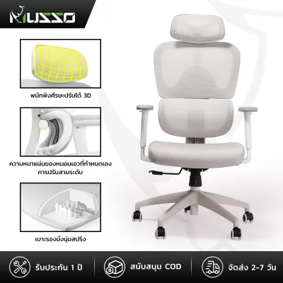 MUSSO E600 SE เก้าอี้เออร์โกโนมิค มือเท้า 3D มัณฑนากรรณ์ที่ปรับได้ พร้อมการรองหลังส่วนท้องที่ปรับได้