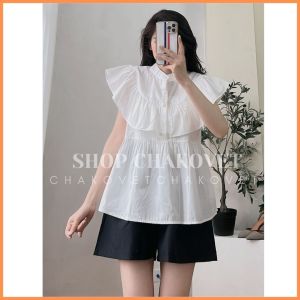 Set đồ nữ sơ mi quần đùi set babydoll nữ kèm quần kiểu áo cổ tàu cánh tiên bánh bèo sang chảnh freesize -CHAKOVET S.8234