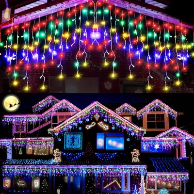 3.5M Solar outdoor waterproof ice bar lamp Christmas lights Ramadan decorative lamp curtain light Home decorative fairy lights fairy tale lamp icicle lamp festival lamp string Mall street decorative LED string lights，xmas Gift solar light