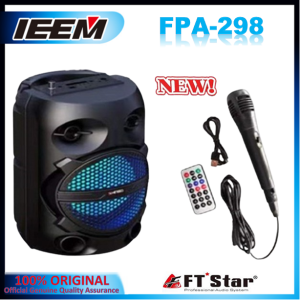 FT-Star FPA-298 Trolley Speaker With USB/TF/FM/BT Free Wired MIC Remote Charger Cable