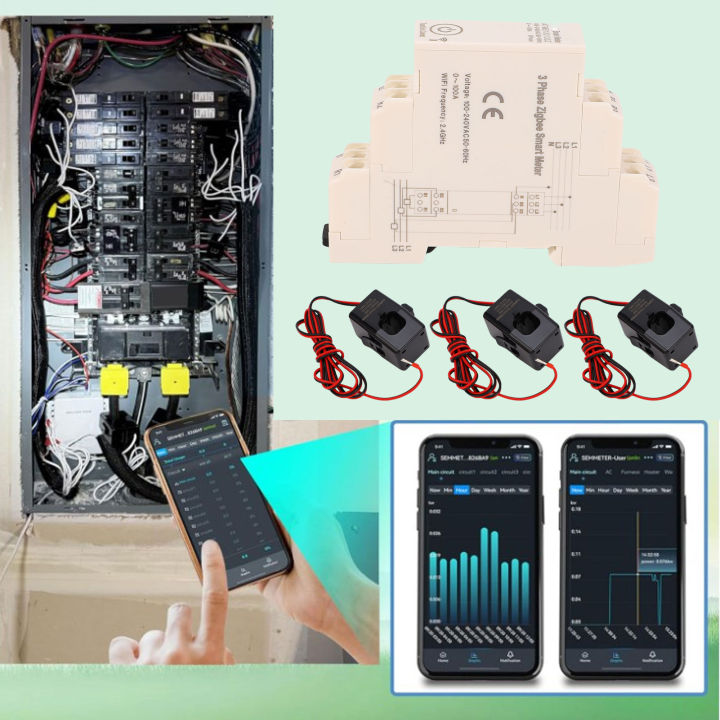 3 Phase Smart Energy Meter with DIN Rail Power Monitor Real Time Data ...