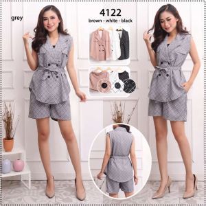 Femme Ols Setelan Vest Celana Wanita Fashion Motif Mosscrepe Premium 4112