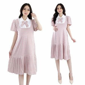 Baju Dress Hamil Model Kerah Pita Bahan Shakila Motif