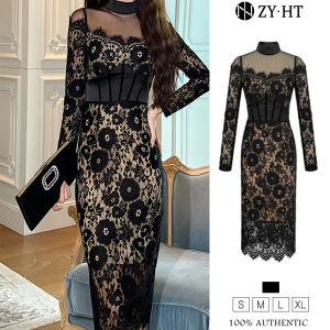 ZYHT EraVogue Đầm Váy nữ váy đen váy dài tay váy ren váy xã hội cao váy cưới váy Pháp 20767