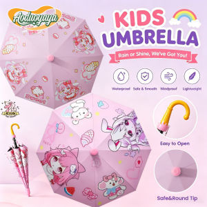 AODUOYAYA Kids Umbrella UV Protection Auto Open Long Handle Pink Cartoon Rain Sun Umbrella Portable