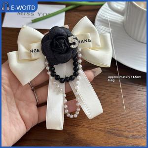 【E-WOITD】 เข็มกลัดดอกไม้คาเมลเลียเนคไทโบว์สีดำลายดอกไม้คาเมลเลียผูกโบว์เสื้อเชิ้ตอเนกประสงค์ปกเสื้องานแต่งงานสำหรับผู้หญิง