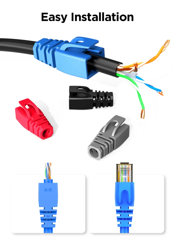 100Pack RJ45 Boot Cover, Cat5 Cat6 Cat6A Ethernet Network Cable Strain Relief Boot, Fit OD:5.5-6.5MM Ethernet Cable (OD:6.5MM, Black