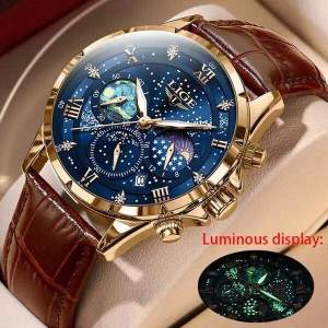 FCLIGE New Watch Mens Luxury Casual Leather Men Watch Business Sports Waterproof Date Chronograph Quartz Watch +