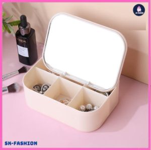 Korean Style Cosmetic Mirror Jewelry Box Necklace Bracelet Holder Large Capacity Make Up Case Desktop Storage