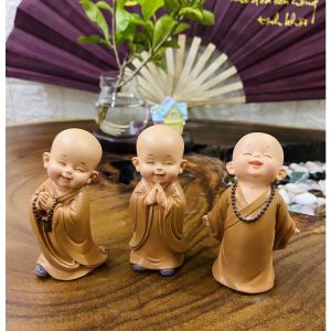 TƯỢNG CHÚ TIỂU ÁO NÂU Ngồi - Nằm Ngủ - Ngồi Thiền CAO CẤP Chú Tiểu Trang Trí Ô Tô Để Bàn Chú Tiểu mini an nhiên