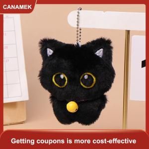 【CANAMEK】 1PC phim hoạt hình Kitten mềm nhồi Búp bê mặt dây chuyền dễ thương chuông màu đen mèo đồ chơi sang trọng Keychain xe vòng chìa khóa ba lô túi trang trí Kid Quà Tặng