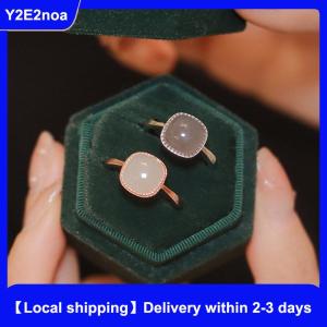 【Local shipping】 Vintage Artificial Jade Square Ring Autumn Winter Chinese Style Crystal Geometric Finger Ring For Women Fashion Jewelry