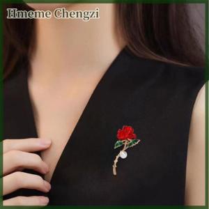 Hmeme Elegant Temperament Red Rose Brooch Pins For Women Fashion Flower Corsage Wedding Party Jewelry Accessories Gift