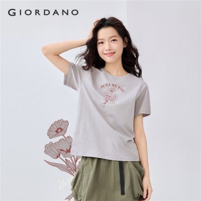 GIORDANO Women T-Shirts 100% Cotton Garden Picnic Print Tee Crewneck Short Sleeve Simple Summer Fashion Casual Tshirts 13395201