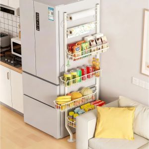 Bedroom Wall-Mounted Door Shelf With Pull-Out Spice Rack Snack Rack Bathroom Metal Shelf Refrigerator Storage Rack