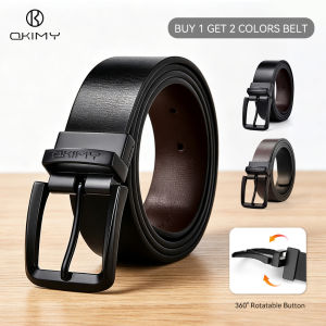 OKIMY Men Belt Outdoor Simple Belt Pin Buckle Belt Rotating Buckle Second-layer Cowhide Waistband Double-Sided Two-Color Belt Youth Sports Pant Belt Simple Nice Waistband