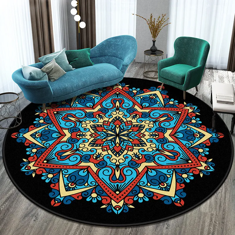 HKStorage Nordic Morocco Round Carpet Bohemia Ethnic Vintage Mandala Flower  Pattern Carpets Living Room Big Rugs Modern Classic