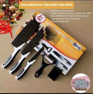Set Pisau DAPUR 5PCS Hitam Chef Knife Peeler Bahan Batu Maifan Untuk Kesehatan J13 Hitam