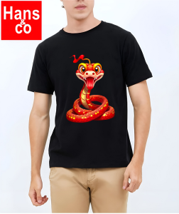 Kaos Pria Model Terkini Trending Motif 3D Bahan katun 24s Raja Ular Merah Imlek Merah H0521