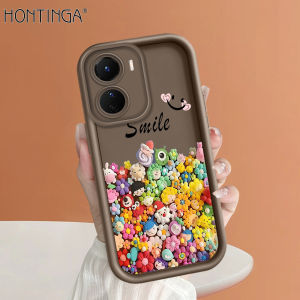 Hontinga Colorful Summer Flowers Case For Vivo Y04 V50 Lite Y39 5G 4G Y29 Y19s Y16 Y17 Y19 Y20 2021 Y20i Y20s Y20 SG Y21 2021 Y21A Y21S Y21T Y22 Y22S Case Soft Original Square Ladder Silicone Shockproof Rubber Cases Phone Casing Softcase