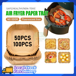 50/100Pcs Air Fryer Paper Square Round Disposable Non-Stick Food Baking Paper Barbecue Plate Oil Proof Absorber Air Fryer Tray Grill Pan