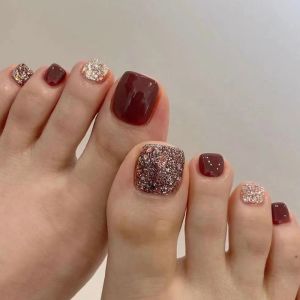 NEXASHOP 24pcs for Women Square Short Pink Gradient Full Cover French Fake Toenails