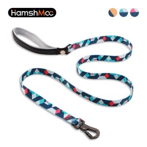 HamshMoc Soft Padded Nylon Dog Leash with Heavy Duty Carabiner Floral Pattern Pet Lead Reflective Handle Leash for Small Medium Large Dogs 1