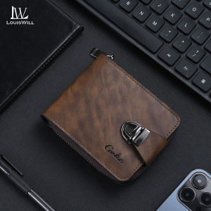 LouisWill Mens Short Wallet Retro PU Buckle Business Multi-Card Position Large Capacity Zipper Wallets Travel Purses Coins Pouch ID Credit Cards Holders