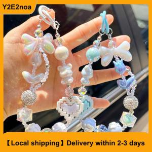 【Local shipping】 Anti Loss Mobile Phone Strap Wrist Chain Building Blocks Love Bow Beaded Pendant Keychain Bag Hangings Decoration