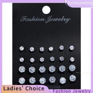[COD] liuchuanbing Jewellery 12 Cái Bộ thời trang pha lê sáng bóng đám cưới Stud Bông tai tuyên bố đồ trang sức quà tặng