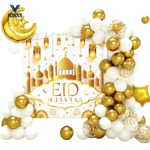 70pcs/Set Eid Mubarak Party Decoration Items with Mubarak Moon Star Foil Balloon Eid Balloon Arch Kit for Party Supplies [Vodool Center]