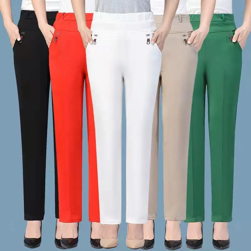 New Women Formal Long Pants Stretchable Plus Size Ladies Elastic Waist Office Pants Lazada