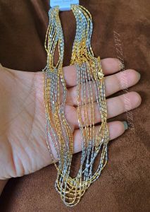 Premium Kalung Polos Padi Kombinasi Titanium Grade A (Emas) 22 K