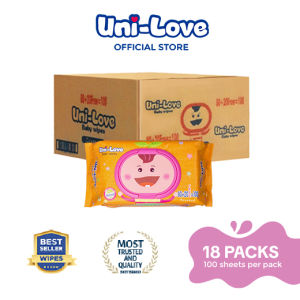 UniLove Powder Scent Baby Wipes 100s Pack of 18 (1 Case) - 99% Water| Hypoallergenic | Alcohol Free | No harmful chemicals | with Aloe Vera | Safe & Gentle | FDA Approved