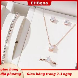 [COD] EHBqna 3PF Ship within 24 hours Phụ nữ sang trọng vòng Vòng cổ bông tai rhinestone vòng đeo tay nữ Phụ nữ giản dị trang sức Set