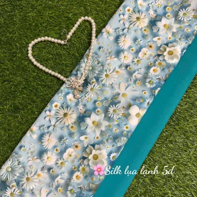 (Vải nguyễn Duyên) vải silk lụa lạnh 5d mã hoa cúc khổ vải 1m5 vải may áo dàiváy đầm bộ