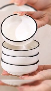 Masely 3.35 inch Ceramic Black Edges Dish Bowl Seasoning Dipping Sauce Serving Dish Appetizer Plate 1Pc