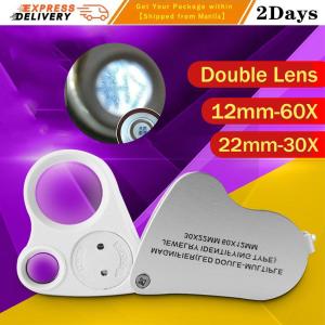 【Super Deal】60X 30X Portable Folding Magnifier Loupe Illuminated Magnifier Magnifying Glass Jewelry Coins Stamps Antiques With LED light Illuminated Magnifier