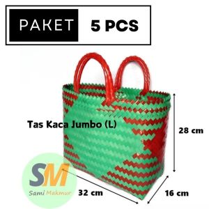 PAKET HEMAT 5 PCS Tas Anyaman Plastik JUMBO KACA Glossy Keranjang Belanja Pasar Anyam Jinjing Parcel