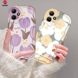 Penger Casing hp Infinix Hot 30i Note 12 G96 Hot 12 Play Hot 11 Play Hot 9 Play Hot 10 Play Smart 5 Smart 6 Smart 7 Hot 20S Casing Tepi Lengkung Bergelombang 3D Bunga Tulip Kelinci Lucu Soft Case Cover