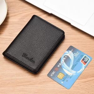 Flip Card Holder Slim Pocket Wallet Multi-Function Card Holder Coin Purse Genuine Leather Mini RFID ID Credit Card Wallet for Men Women Dompet Lelaki