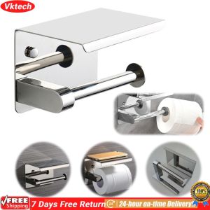 Easy Install Stainless Steel Toilet Paper Holder Wall Mount Punch-Free Bathroom Accessories Sleek Silver Finish