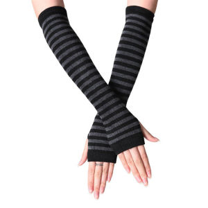 Punk Winter Warm Long Sleeves Gloves Goth Men Women Fingerless Stripe Hip-Hop Knitted Elbow Mittens Elastic Outdoor Warmer Arm