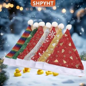 [COD] SHPYHT SPORTS Glitter Colorful Christmas Hats For Adult Kids Shiny Snowflake Rainbow Santa Claus Hat Xmas Caps New Year Party Decoration Props