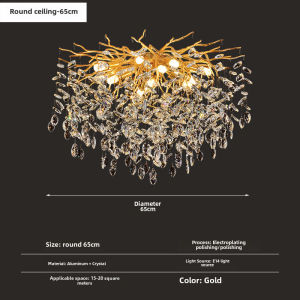 Light Luxury Crystal Ceiling Light Round French Branch Bedroom Large Size High-End Luxury Living Room Light Branch Shape Chandelier