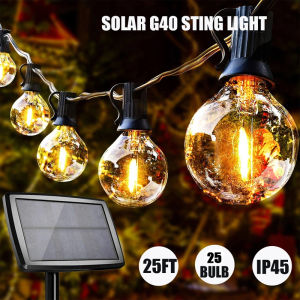 Solar Waterproof String light G40 Tungsten Light LED Bulb Fairy String Light Outdoor Party Garden Garland Wedding Decorative Light 25 Bulbs Tungsten Bulbs Christmas Decoration