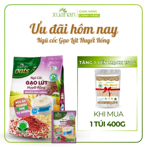Ngũ Cốc Gạo Lứt Huyết Rồng Xuân An [ít đường] Túi 400G {25g*16 gói} (Tặng Kèm 1 Túi Yến Mạch 150G)