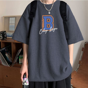 华夫格短袖t恤男夏季2023新款潮牌半袖上衣宽松休闲五分袖体恤衫